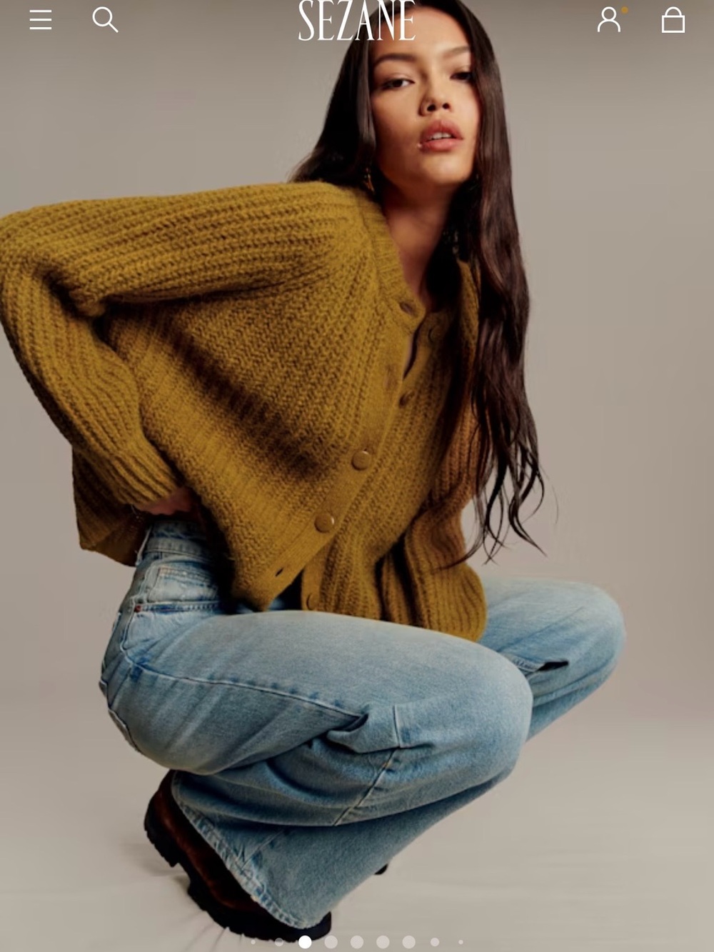 SEZANE Mustard Olive Chunky Knit Button Cardigan